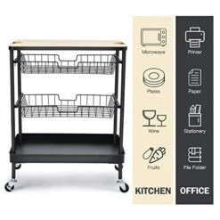 TOOLF Kitchen Island Serving Cart With Utility Wood Tabletop, 4-Tier Rolling Storage Cart With 2 Basket Drawers, Universal Lockable Casters For Home, Dining Room, Office, Restaurant, Hotel -Amazon Store 51Ij9oexT9L