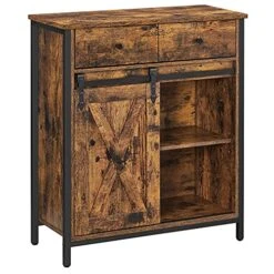 VASAGLE Buffet Cabinet, Floor Sideboard Cupboard Storage Organizer With 1 Drawer And Sliding Barn Door For Living Room Bathroom Hallway