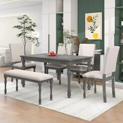 Harper & Bright Designs 5-Piece Kitchen Dining Table Set, Wood Kitchen Furniture Set With Rectangular Table And 4 Linen Fabric Upholstered Dining Chairs, Gray Table+Gray Chair 19 Harper & Bright Designs 5-Piece Kitchen Dining Table Set, Wood Kitchen Furniture Set With Rectangular Table And 4 Linen Fabric Upholstered Dining Chairs, Gray Table+Gray Chair -Amazon Store 51IsTMfyA7L. AC