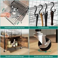 YITAHOME Kitchen Cart With Storage, Industrial Kitchen Carts For Home, Serving Cart With Cabinets And Movable Baskets, Rolling Bar Cart For Dining Room, Rustic Brown -Amazon Store 51IuSwmILhL