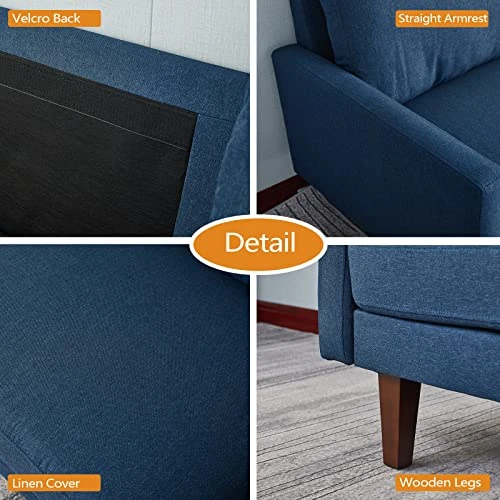 INSTORY Linen Sofa Set Modern Sofa & Loveseat Set 2 Piece Couch Set With Wooden Legs For Living Room, Office, Bedroom - Dark Blue 7 INSTORY Linen Sofa Set Modern Sofa & Loveseat Set 2 Piece Couch Set With Wooden Legs For Living Room, Office, Bedroom - Dark Blue - Image 5