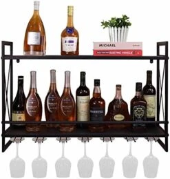 FLRH Wine Racks Wall Mounted, 24.2in Black Metal Multipurpose Shelf Hung Bracket With Glass Holder, 2-Tiers Wall Mount Bottle Holder Glass Rack -Amazon Store 51JCZ6QEvNL. AC