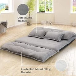 TY ARTS & CULTURE Sofa Bed Comfortable Adjustable Sofa TV Floor Gaming Couch Lazy Sofa Floor Cute Futons Sets With 2 Pillows Folding Sleeping Laying Entertainment | Deep Grey -Amazon Store 51JLIUSh9ZS