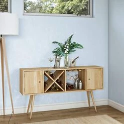 Domesis Mid Century Modern Wood Sideboard With Doors In Natural