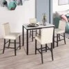 Merax 5-Piece Wooden Dining Set, Faux Marble Top Counter Height Dining Room Table And 4 PU Leather-Upholstered Dining Chairs With Footrest, Beige