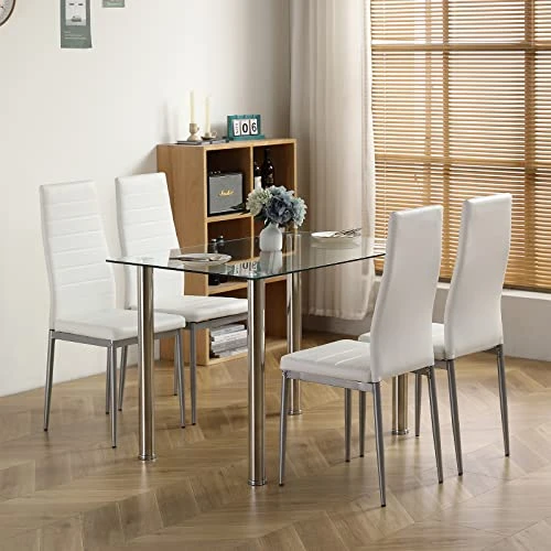 Karl Home Modern Tempered Glass Dining Table, Kitchen & Dining Room Glass Tables With 4 Heavy-Duty Metal Legs, 200lbs Capacity, 43.3" L X 27.6" W X 28.9" H (Glass) 5 Karl Home Modern Tempered Glass Dining Table, Kitchen & Dining Room Glass Tables With 4 Heavy-Duty Metal Legs, 200lbs Capacity, 43.3" L X 27.6" W X 28.9" H (Glass) - Image 3