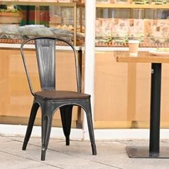 Metal Dining Chairs Farmhouse Stacking Kitchen Chairs BlackGold Set Of 4 With Wood Seat High Back For Dining Room Restaurant Bistro Cafe Industrial/Vintage/Rustic/Classic/Chic -Amazon Store 51JRnu5lVdL