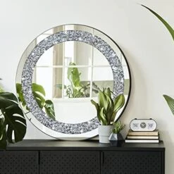 Crystal Crush Diamond Sparkly Round Silver Mirror For Wall Decoration 20x20x1 Inch Wall Hang Frameless Bling Stylish Gorgeous Glam Mirror Vanity Home Decor. -Amazon Store 51JVk3kXWxL