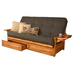 Kodiak Furniture Phoenix Queen Butternut Wood Storage Futon- Charcoal Mattress