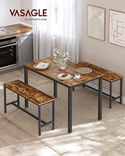 VASAGLE Dining Table Set, Bar Table With 2 Dining Benches, Kitchen Table Counter With Chairs, Industrial For Kitchen Breakfast Table, Living Room, Party Room, Rustic Brown And Black UKDT070B01 -Amazon Store 51JeOcZrJZL