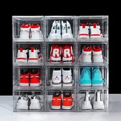 12 Pack Shoe Boxes, Clear Acrylic Plastic Shoe Boxes Stackable, Space-Saving Foldable Drop Front Shoe Storage Boxes Container For With Lids Fits Up To Size 14 (Transparency) 15 12 Pack Shoe Boxes, Clear Acrylic Plastic Shoe Boxes Stackable, Space-Saving Foldable Drop Front Shoe Storage Boxes Container For With Lids Fits Up To Size 14 (Transparency) -Amazon Store 51Jgz97XwL. AC