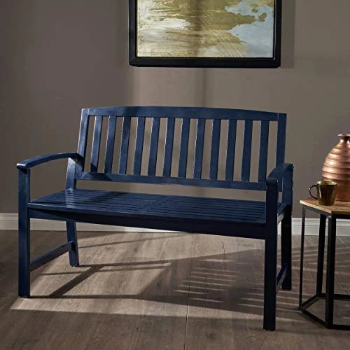 Christopher Knight Home Laurel Farmhouse Cottage Acacia Wood Bench, Pu Navy Blue 5 Christopher Knight Home Laurel Farmhouse Cottage Acacia Wood Bench, Pu Navy Blue - Image 3