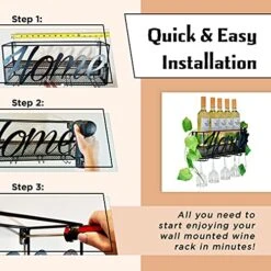 FLOMAC FINEST Wine Holder Wall Mounted - Stores 4 Glasses 5 Wine Bottles - With Cork Holder Storage - Home And Kitchen Wall Decor Storage- Bonus E-Book And Grapes -Amazon Store 51Johc61X6S