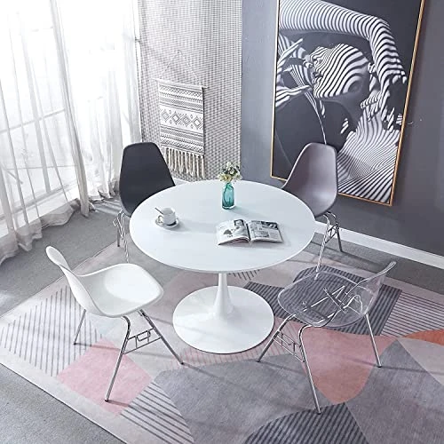 42" Round Dining Table White Tulip Table Mid-Century Dining Table With Round MDF Table Top, Pedestal Dining Table, End Table Leisure Coffee Table 6 42" Round Dining Table White Tulip Table Mid-Century Dining Table With Round MDF Table Top, Pedestal Dining Table, End Table Leisure Coffee Table - Image 4