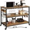 Yaheetech Kitchen Island With Power Outlet, Rolling Kitchen Cart With Wine Rack & Glass Holder & Hooks, Coffee Station Microwave Stand Wine Rack Table For Kitchen/Dinning Room, Rustic Brown -Amazon Store 51JqpSKnrIL
