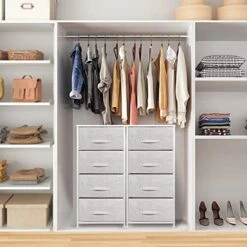 CONNOO 4 Drawer Fabric Dresser Storage Tower, Dresser Chest For Bedroom, Organizer Unit For Closets Bedroom Nursery Room Hallway, Wood Top, Gray White -Amazon Store 51Jrf9pJ39L