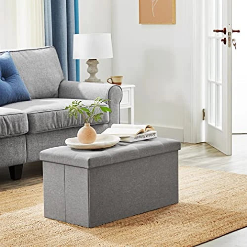 SONGMICS Ottoman Storage Bench, 21 Gal. Folding Chest With Breathable Linen-Look Fabric, Holds 660 Lb, For Entryway, Living Room, Bedroom, Light Gray ULSF001G02 5 SONGMICS Ottoman Storage Bench, 21 Gal. Folding Chest With Breathable Linen-Look Fabric, Holds 660 Lb, For Entryway, Living Room, Bedroom, Light Gray ULSF001G02 - Image 3
