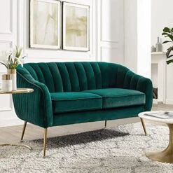 Altrobene Velvet Couch Sofa Chairs For Two People, Modern Loveseat For Living Rooms, Bedrooms, Small Spaces, Golden Finished, Beige -Amazon Store 51Jts17ZCNL. AC