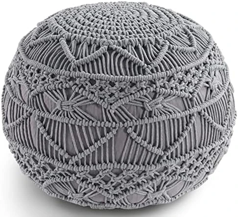 Pouf Ottoman - Hand Knitted Macrame Ottoman Pouf, Large Pouf Ottoman Foot Rest For Couch, 100% Cotton Cord, Poufs For Living Room, Floor Pouf Ottoman - 20 Diameter X 14 Height - Pure Natural 11 Pouf Ottoman - Hand Knitted Macrame Ottoman Pouf, Large Pouf Ottoman Foot Rest For Couch, 100% Cotton Cord, Poufs For Living Room, Floor Pouf Ottoman - 20 Diameter X 14 Height - Pure Natural - Image 9