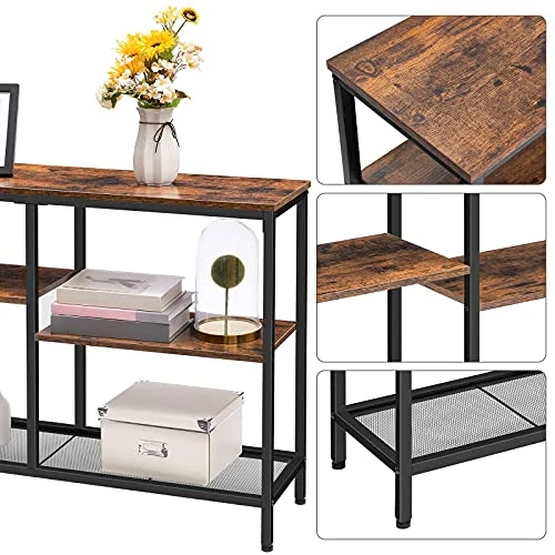 HOOBRO 43.3” Console Table, 4-Tier Industrial Bookshelf, Narrow Entryway Table, Sofa Table, Bookcase, Storage Shelf, Entrance Table, Hallway, Living Room, Bedroom, Rustic Brown BF28XG01 5 HOOBRO 43.3” Console Table, 4-Tier Industrial Bookshelf, Narrow Entryway Table, Sofa Table, Bookcase, Storage Shelf, Entrance Table, Hallway, Living Room, Bedroom, Rustic Brown BF28XG01 - Image 3