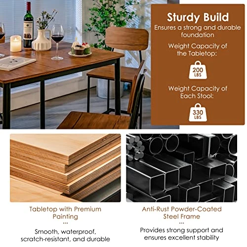 Giantex 5-Piece Dining Table Set W/Counter Height Table & 4 Bar Stools, Industrial Kitchen Dining Table Set W/Footrest & Backrest, Space-Saving Dinette Set For Pub, Dining Room, Restaurant 6 Giantex 5-Piece Dining Table Set W/Counter Height Table & 4 Bar Stools, Industrial Kitchen Dining Table Set W/Footrest & Backrest, Space-Saving Dinette Set For Pub, Dining Room, Restaurant - Image 4