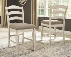 Signature Design By Ashley Realyn French Country 24.13" Counter Height Upholstered Barstool, Set Of 2, Chipped White & Realyn French Country Counter Height Dining Room Table, Chipped White -Amazon Store 51K9C8cSzqL