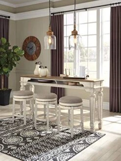 Signature Design By Ashley Realyn French Country 24.13" Counter Height Upholstered Barstool, Set Of 2, Chipped White & Realyn French Country Counter Height Dining Room Table, Chipped White -Amazon Store 51KAJF6nc8L