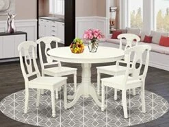EAST WEST FURNITURE 5 Pc Set With A Round Kitchen Table And 4 Leather Dinette Chairs In Linen White 23 EAST WEST FURNITURE 5 Pc Set With A Round Kitchen Table And 4 Leather Dinette Chairs In Linen White -Amazon Store 51KC5Pt i6L. AC