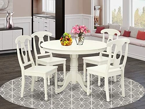 EAST WEST FURNITURE 5 Pc Set With A Round Kitchen Table And 4 Leather Dinette Chairs In Linen White 13 EAST WEST FURNITURE 5 Pc Set With A Round Kitchen Table And 4 Leather Dinette Chairs In Linen White - Image 11