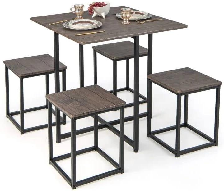 Giantex 5 Piece Dining Table Set, Industrial Kitchen Table Set W/ 4 Stools, Square Space-Saving Bar Table Set For Small Spaces, Apartment, Counter Height Table Sets W/Metal Frame (Natural & Black) 7 Giantex 5 Piece Dining Table Set, Industrial Kitchen Table Set W/ 4 Stools, Square Space-Saving Bar Table Set For Small Spaces, Apartment, Counter Height Table Sets W/Metal Frame (Natural & Black) - Image 5