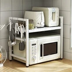 Microwave Oven Rack Expandable Microwave Oven Rack Adjustable Length Microwave Steel Shelf Rack 2 Tier With 3 Hooks 17.52-25.39x12.60x18.7in Kitchen Storage Rack -Amazon Store 51KCqHhbZZS