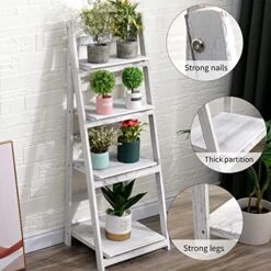 ECOMEX Foldable Plant Shelf, Ladder Shelf, Indoor Plant Stand, Ladder Bookshelf, Wood Rustic Ladder Shelf For Patio Garden Home Living Room(White) -Amazon Store 51KEQgg0Q4L