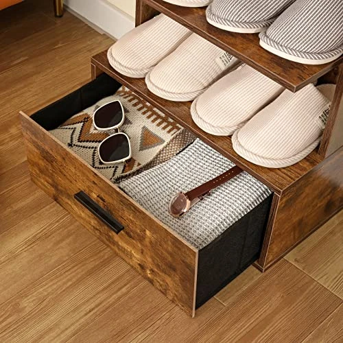 Usikey Large Vertical Shoe Rack, 8 Tiers Wooden Shoes Racks With Bottom Drawer, Top Storage & 2 Hooks, Double Shoes Storage, Modern Shoe Rack Organizer, Shoe Tower For Entryway, Hallway, Rustic Brown 5 Usikey Large Vertical Shoe Rack, 8 Tiers Wooden Shoes Racks With Bottom Drawer, Top Storage & 2 Hooks, Double Shoes Storage, Modern Shoe Rack Organizer, Shoe Tower For Entryway, Hallway, Rustic Brown - Image 3