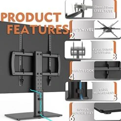 Universal Swivel TV Stand/Base Table Top TV Stand 27 To 60 Inch TVs 80 Degree Swivel, 4 Level Height Adjustable, Heavy Duty Tempered Glass Base, Holds Up To 99lbs Screens, HT04B-001 -Amazon Store 51KGohS460L