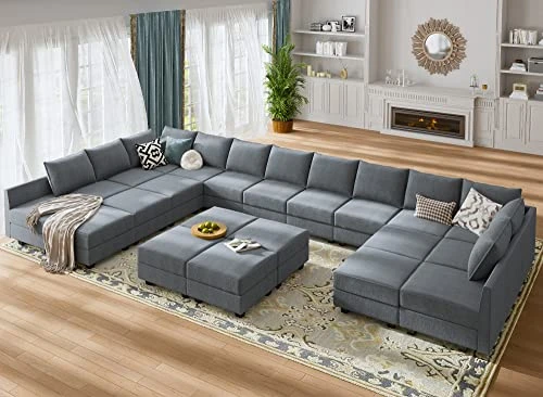 HONBAY Oversized Modular Sofa Couch With Ottoman U Shape Couch With Chaise Sleeper Sofa With Storage Seats, Bluish Grey 5 HONBAY Oversized Modular Sofa Couch With Ottoman U Shape Couch With Chaise Sleeper Sofa With Storage Seats, Bluish Grey - Image 3