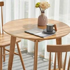 MU RONG Small Solid Wood Round Dining Table, Luxury Heavy Duty Mid Century Vintage Oak Natural Dinning Table For 2-4 People In Kitchen Dinning Room 31.5in Diameter Modular -Amazon Store 51KOfi27rvL