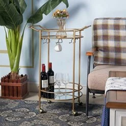 Round Gold Rolling Bar Cart With 2 Mirror Shelves, Wine Rack And Lockable Casters, Suitable For Home Kitchen, Club, Living Room, Thanksgiving, Christmas, New Year, 22"X18"X33" -Amazon Store 51KQpST0JeL