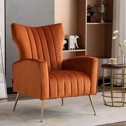 Artechworks Curved Tufted Accent Chair With Metal Gold Legs Velvet Upholstered Arm Club Leisure Modern Chair For Living Room Bedroom Patio, Caramel Color, Orange 24 Artechworks Curved Tufted Accent Chair With Metal Gold Legs Velvet Upholstered Arm Club Leisure Modern Chair For Living Room Bedroom Patio, Caramel Color, Orange -Amazon Store 51KSt8IrEyL. AC