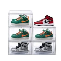 AOTENG STAR Storage Shoes Box Womens Mens Sneaker Box Plastic Foldable Stackable Shoe Container Clear Closet Shelf Shoe Organize -3 Pack