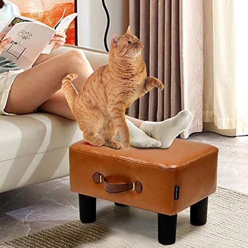 H&B Luxuries Footstool Small Ottoman, PU Leather Small Ottoman Foot Rest,16.14" Extended Rectangular Footstool With Carry,Ottoman For Living Room, Bedroom, Couch,Patio,Cloakroom (Light Brown) 4 H&B Luxuries Footstool Small Ottoman, PU Leather Small Ottoman Foot Rest,16.14" Extended Rectangular Footstool With Carry,Ottoman For Living Room, Bedroom, Couch,Patio,Cloakroom (Light Brown) - Image 2