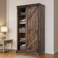 LKTART 70.87" High Farmhouse Rustic Hutch Pantry Storage Cabinet With Sliding Barn Door, Tall Storage Cabinet Adjustable Shelf For Home Hallway Entryway Living Room Espresso -Amazon Store 51KZsjXks1L. AC