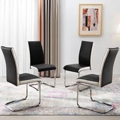 WENYU Dining Room Chairs Set Of 2 – Modern Leather Dining Chair Comfortable Kitchen Chairs With Chrome Legs, Comfy Side Chairs With Soft Padded Cushion Living Room Corner Chairs (Black) -Amazon Store 51Kafs5MFHL. AC