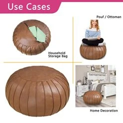 Thgonwid Handmade Foot Stool Ottoman Faux Suede Poufs 21.6" X 13" - Round Storage Floor Cushion Footstool For Living Room, Bedroom And Wedding, Unstuffed, Brown -Amazon Store 51KfJ5fIwhL