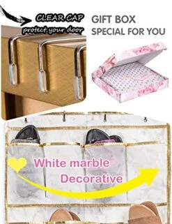 DAMAHOME Over Door Shoe Organizer - 2 Pack Hanging Shoe Rack 22 Large Pockets,Shoe Organizer For Closet,4 Metal Hooks,Shoe Holder Shoe Rack For Door Baby Shoe Organizer Size 67" X 23" (White Marble) -Amazon Store 51KhILpqGlL