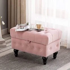 Artechworks Storage Coffee Table Ottoman, Button Tufted Velvet Upholstery Footstool Bed Ottoman For Living Room, Home Office, Space-Saving Storage Toy Box Stool, Pink -Amazon Store 51KhpptkXS. AC