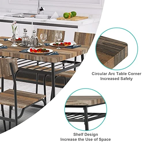 STHOUYN 43" Dinning Table Sets For 4, Industrial Rectangular Kitchen Table And Chairs Set, Metal Frame & Storage Rack, Kitchen, Dining Room, Dinette, Breakfast Small Space (Brown (5 Piece)) 7 STHOUYN 43" Dinning Table Sets For 4, Industrial Rectangular Kitchen Table And Chairs Set, Metal Frame & Storage Rack, Kitchen, Dining Room, Dinette, Breakfast Small Space (Brown (5 Piece)) - Image 5