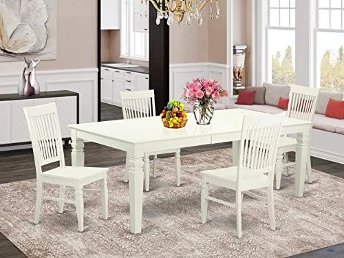East West Furniture Dining Table Set, 9-Piece, ALGWE9-LWH-W 8 East West Furniture Dining Table Set, 9-Piece, ALGWE9-LWH-W - Image 6