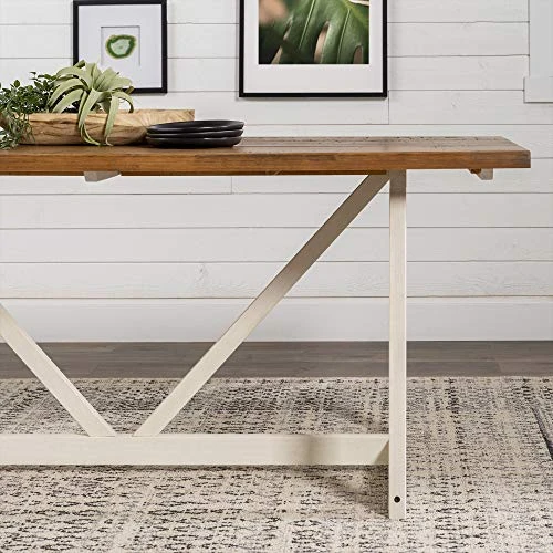Walker Edison Modern Farmhouse Dining Table Wood Small Dining Room Table Sets Dining Chairs. 72 Inch. White And Rustic Oak 5 Walker Edison Modern Farmhouse Dining Table Wood Small Dining Room Table Sets Dining Chairs. 72 Inch. White And Rustic Oak - Image 3