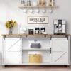 HOMBCK Farmhouse Coffee Bar Cabinet, Sideboard Buffet Cabinet With Storage, White Coffee Bar Kitchen Storage Cabinet With Sliding Barn Doors, Sideboard Cabinet For Living Room, Entryway, White -Amazon Store 51KvWABKV0L