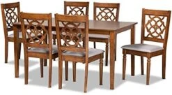 Baxton Studio Renaud Dining Set And Dining Set Grey Fabric Upholstered And Walnut Brown Finished Wood 7-Piece Dining Set -Amazon Store 51L1k eUUL. AC